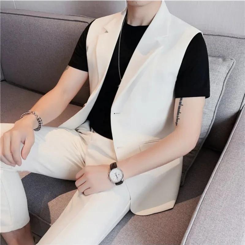 Costume d'été haut de gamme et à la mode, couleur unie, gilet sans manches, hauts tendance, belle et
