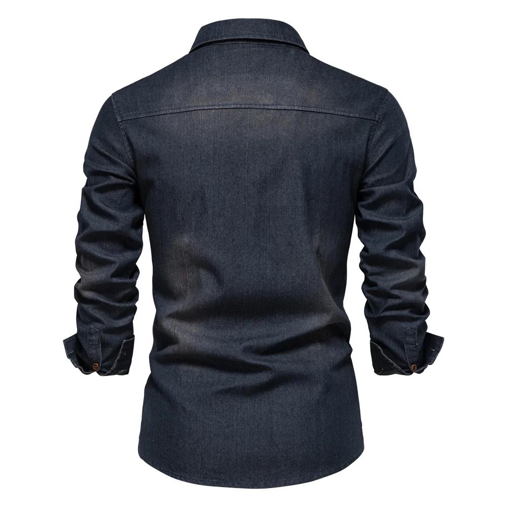 AIOPESON marque chemise en denim de coton élastique pour hommes manche longue Chemises de cow-boy de