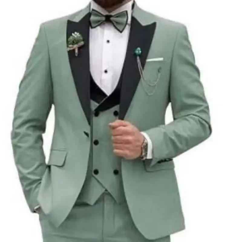 Costume homme 3 pièces vert sauge coupe ajustée (veste + gilet + pantalon) pour mariage, smoking de