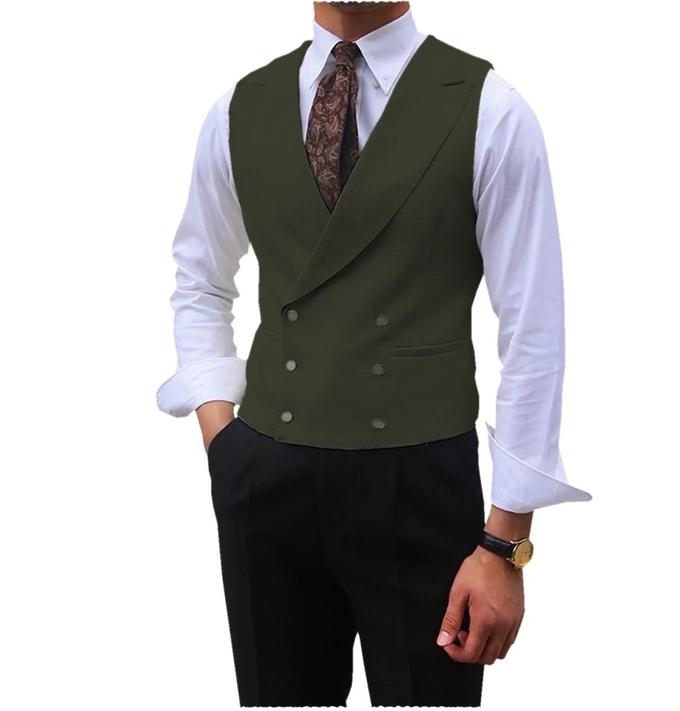 Hommes gilet marron solide pointe revers Double boutonnage sans manches veste mariage Banquet affair