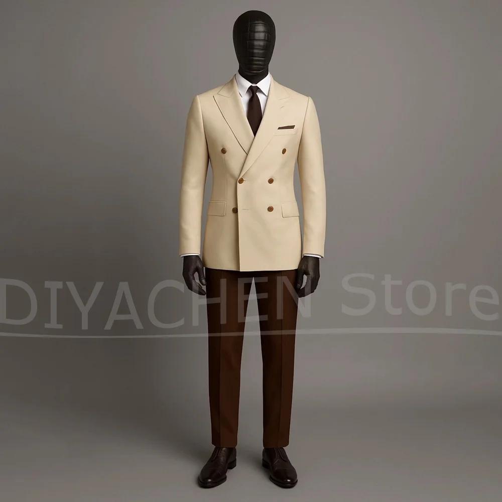 Ensemble de costume à Double boutonnage pour hommes, deux pièces, Blazer à revers avec pantalon, cou