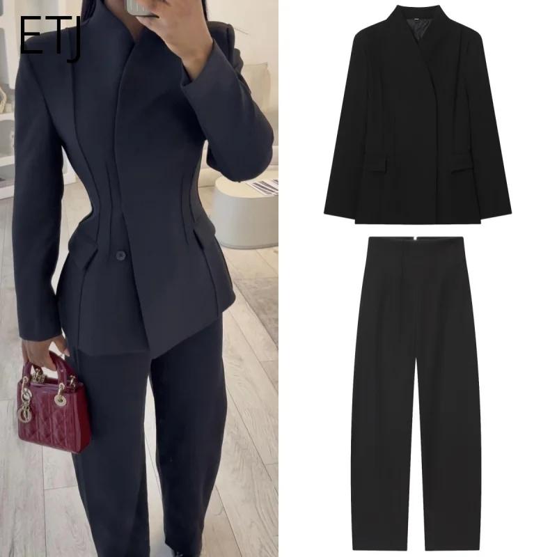 ETJ 2025 – veste de costume slim à col haut et pantalon décontracté assorti pour femmes, nouveau des