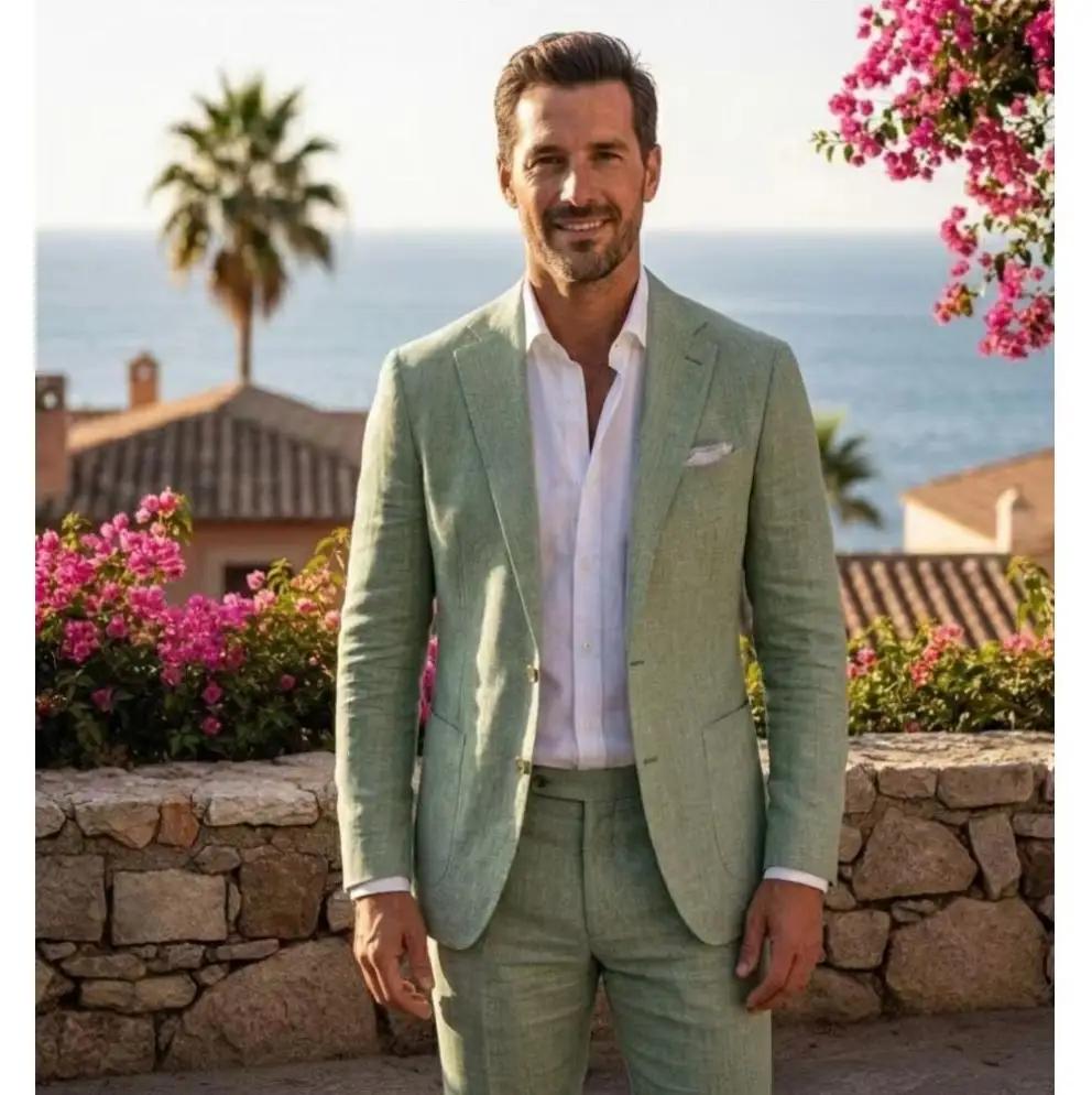 Costumes vert sauge pour hommes, ensemble deux pièces pour mariage, coupe ajustée, costume de marié,