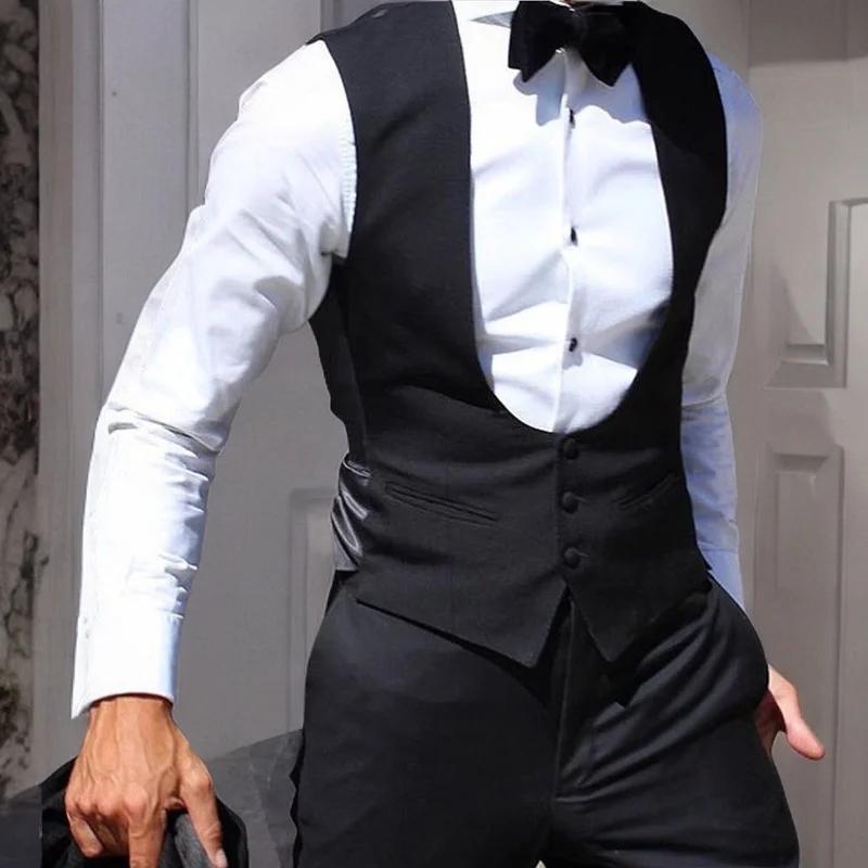 Gilet noir pour hommes, pour marié de mariage, une pièce, costume ajusté, couleur unie, manteau à la