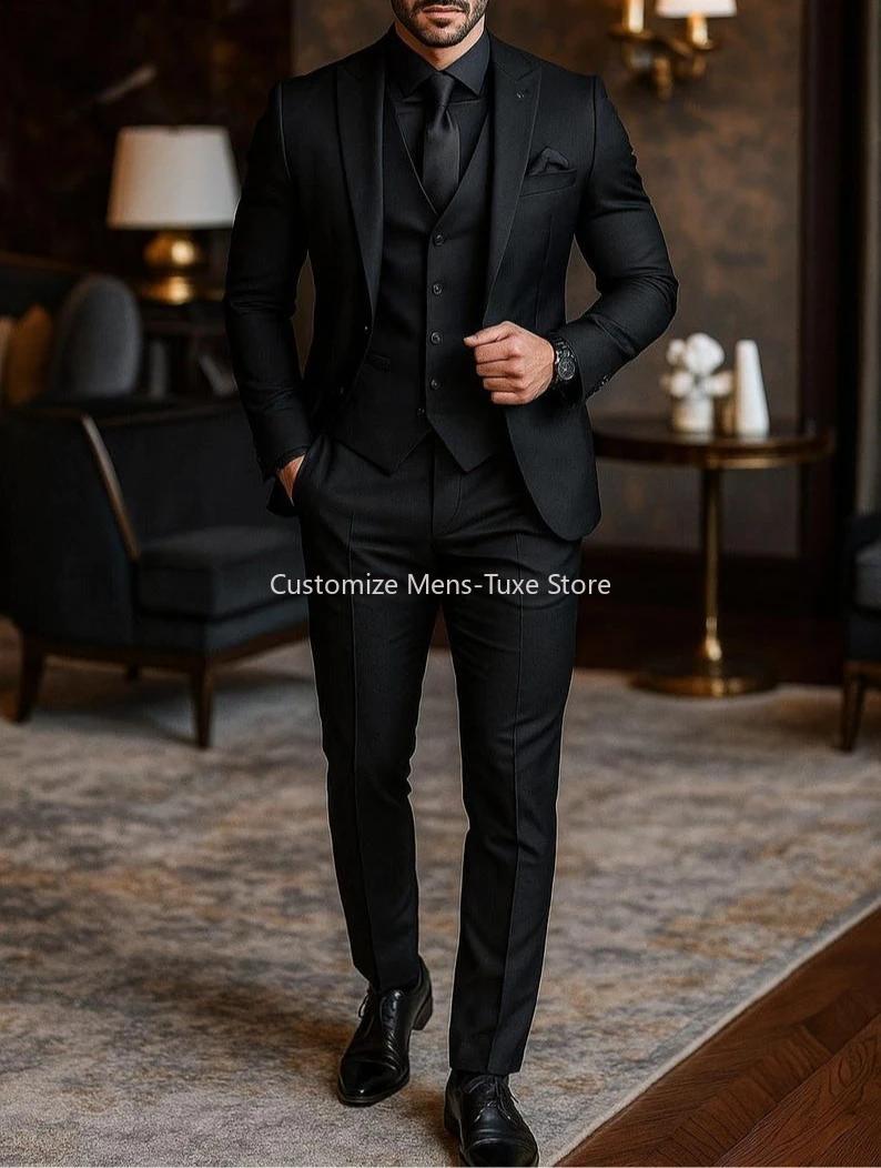 Costume 3 pièces pour hommes, smoking de mariage pour marié, coupe cintrée avec gilet, costume forme