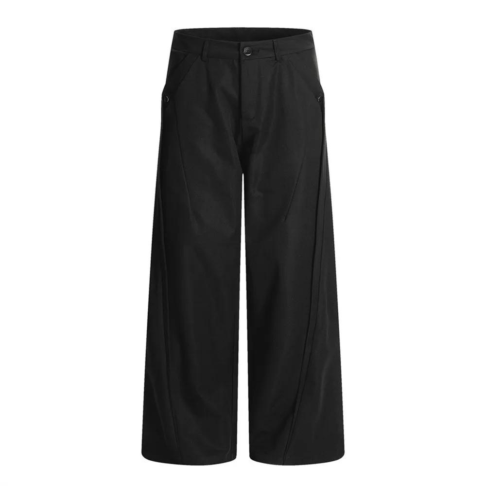 Pantalon de costume plissé de couleur unie pour hommes, rétro, High Street, ample, droit, jambes lar