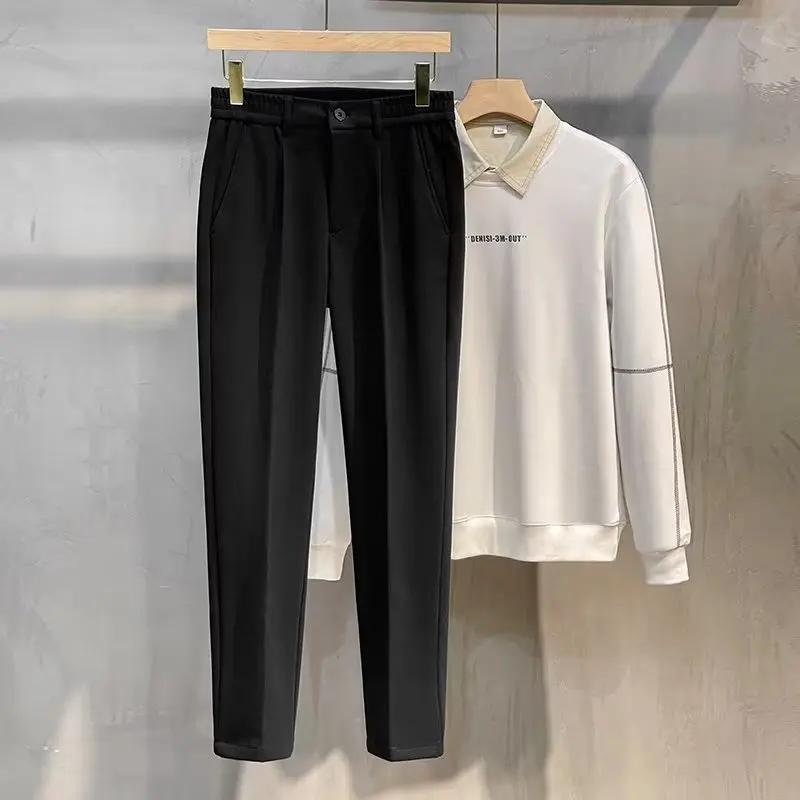 Pantalon de costume en laine pour hommes, mode coréenne, Slim, droit, taille élastique, formel, Busi