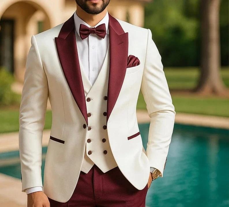 Costume pour hommes fait à la main, smoking de mariage personnalisé