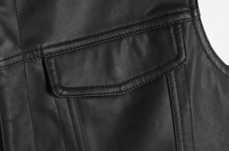 Gilet Homme Noir en Similicuir Style Motard Hip Hop Punk Printemps Sans Manches Grande Taille Décont