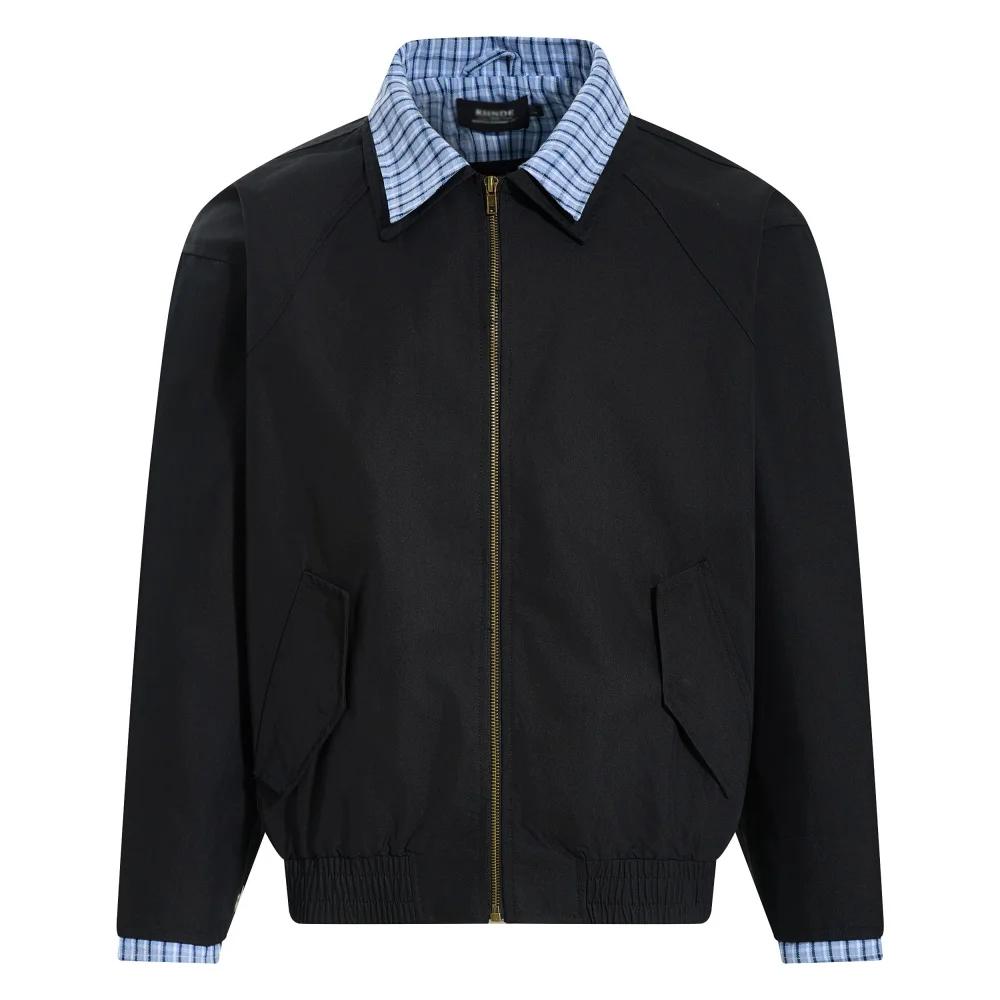 Fausse veste Cargo deux pièces pour hommes, Patchwork à carreaux, décontracté, rétro, revers ample,