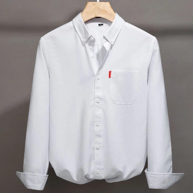 Chemise Oxford 100% coton pour hommes, manches longues, unie, décontractée, coupe régulière, chemise