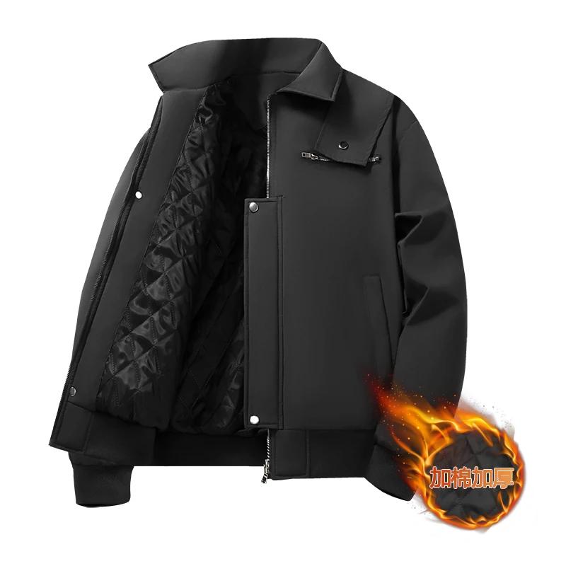 Veste de travail matelassée épaisse et chaude pour homme, coupe slim, style bomber, col rabattu, en