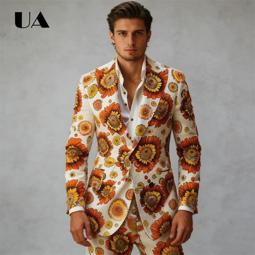 Ensemble de costume 2 pièces tournesol pour hommes, smoking à boutonnage unique pour les Occasions f