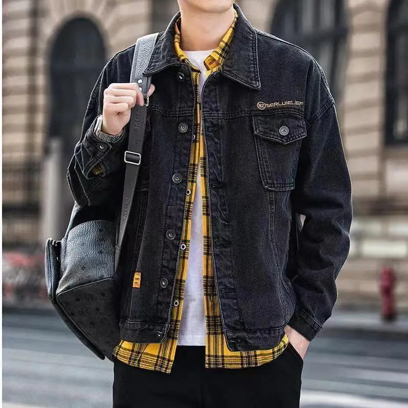 Veste Cargo en Denim pour Homme, Manteau de Cowboy Brodé, Vêtement Noir, Livraison Rapide, à Bas Pri