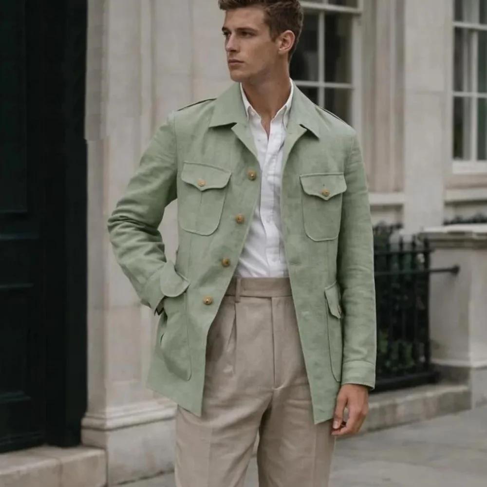 Costume Homme Lin Fait Main Style Safari Vintage Sur Mesure 2 Pièces (Blazer et Pantalon) pour Maria