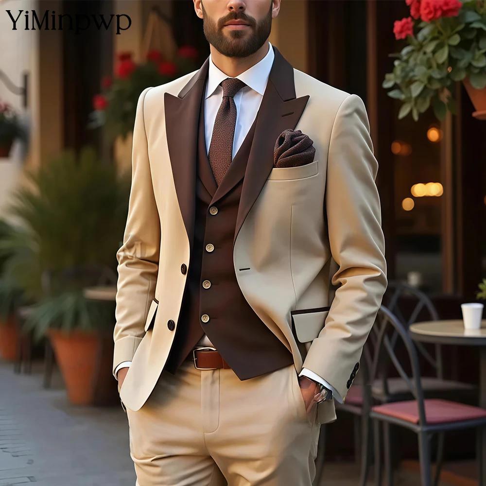 Costume Homme Marron 3 Pièces à Revers Pointus, Simple Boutonnage, pour Mariage, Bal de Promo, Coupe