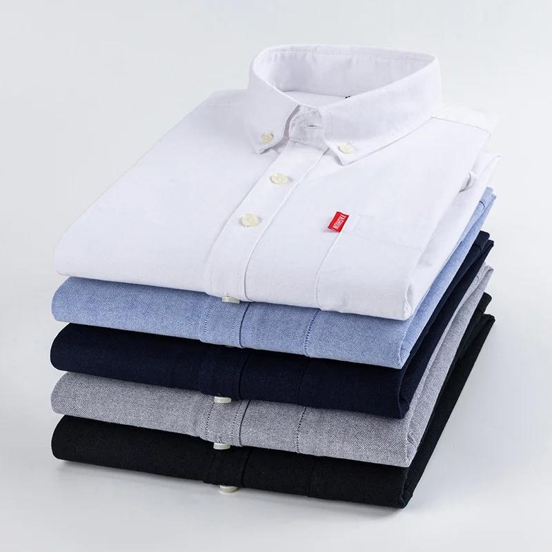 Chemise Oxford 100% coton pour hommes, manches longues, unie, décontractée, coupe régulière, chemise