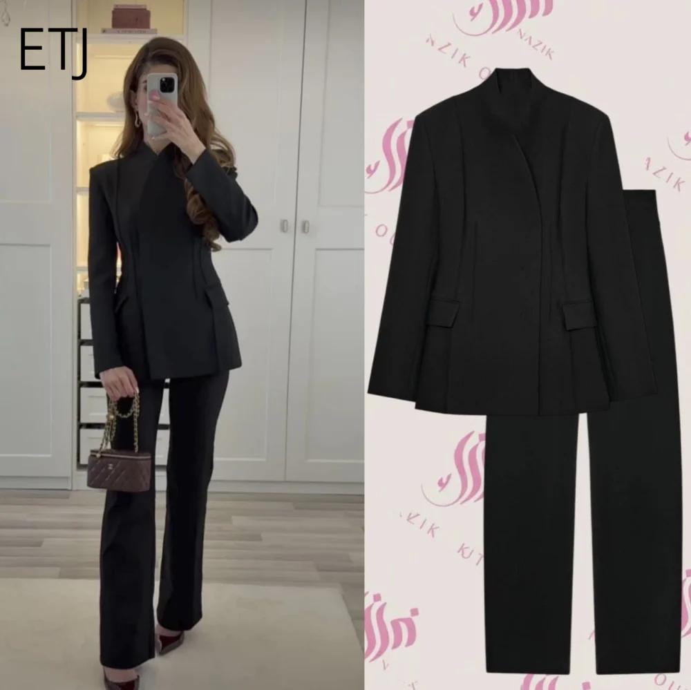 ETJ 2025 – veste de costume slim à col haut et pantalon décontracté assorti pour femmes, nouveau des