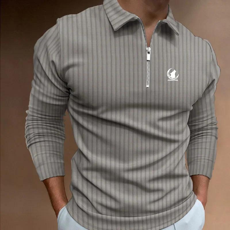 Polo à rayures zippées à manches longues pour hommes, vêtements neufs