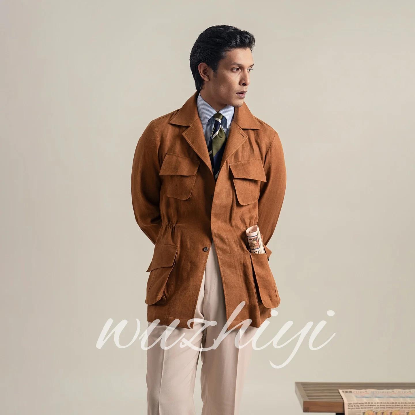 Costumes vintage orange pour hommes, pour affaires, à simple boutonnage, avec plusieurs poches à rab