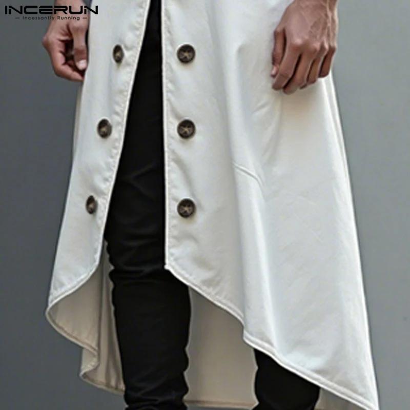 INCERUN hommes longs Style gilets couleur unie Double boutonnage décontracté hommes gilets haute rue