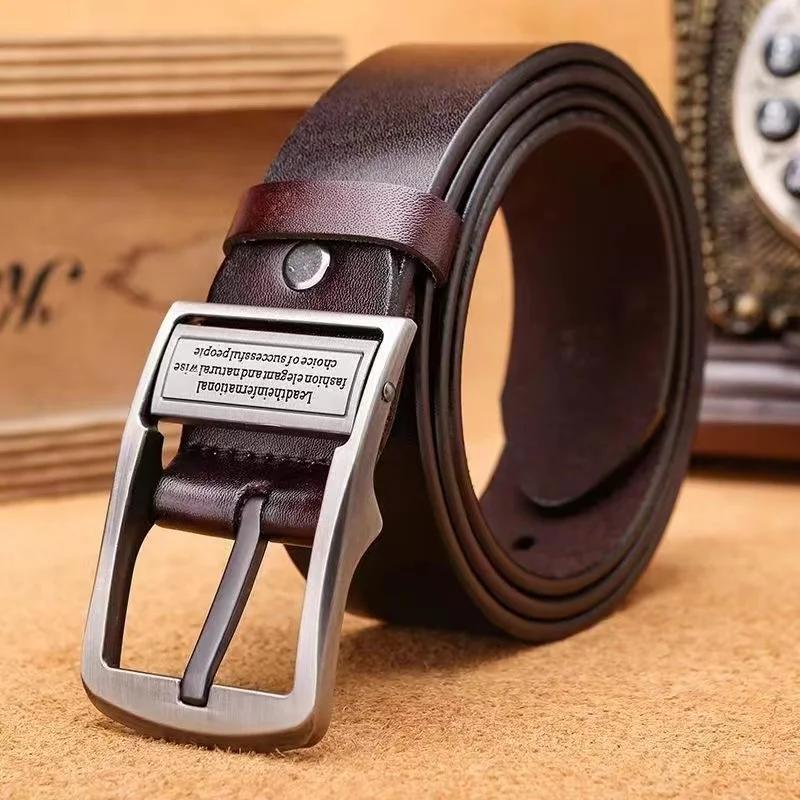 Ceinture en cuir de vachette pour hommes, broche en alliage métallique, sangle de taille décontracté