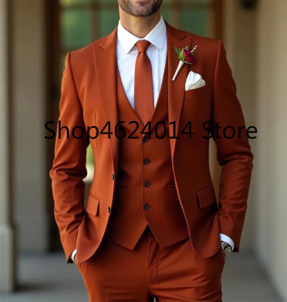 Costume de mariage élégant pour hommes, coupe cintrée, costume de marié Orange pour hommes, événemen