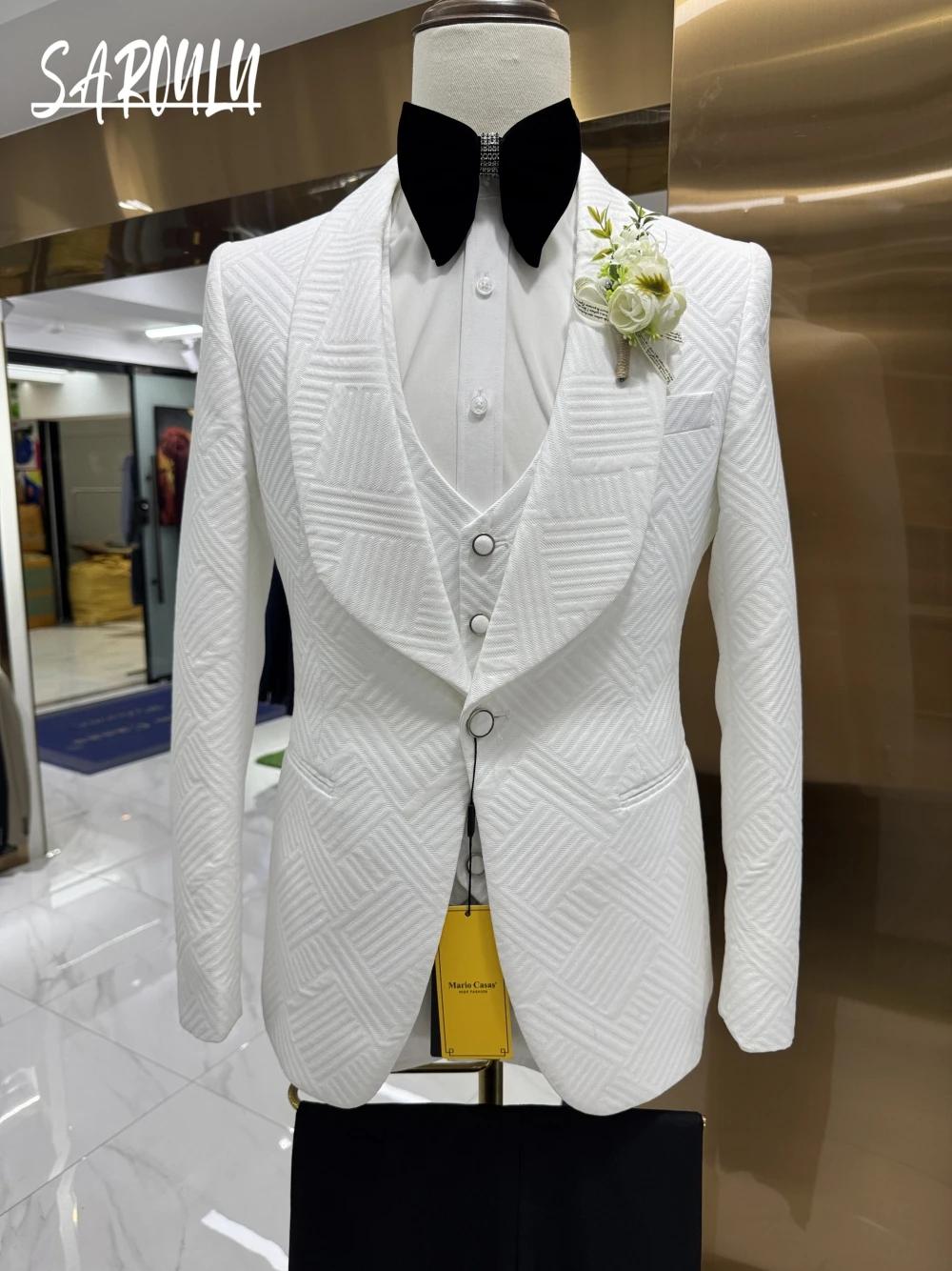 Ensemble de smoking chic et moderne 3 pièces pour homme, blanc, élégant et tendance, avec veste à re