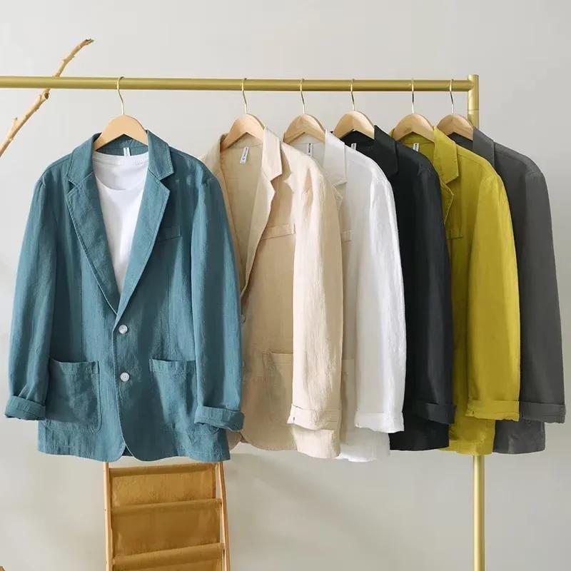 Blazer respirant pour hommes, 70% lin, 30% coton, veste de costume pour hommes, manteau noir pour l'
