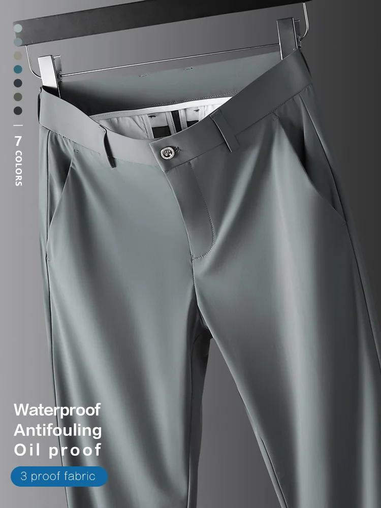 Pantalon de Costume Classique pour Homme en Tissu Extensible Léger Effet Soie Glacée, Taille Élastiq
