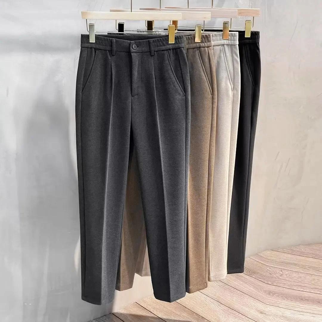Pantalon de costume en laine pour hommes, mode coréenne, Slim, droit, taille élastique, formel, Busi
