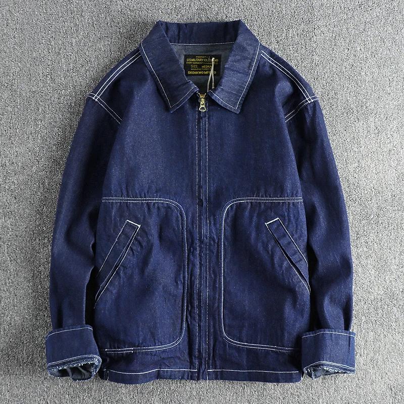 Veste en Jean Délavé de Style Militaire Rétro pour Homme, Manteau de Voyage Décontracté, Couleur Uni