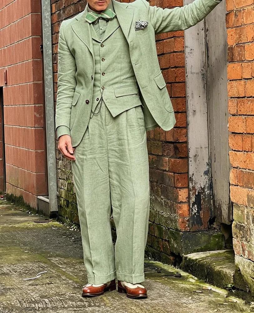 Costume homme en lin beige 3 pièces, blazer léger, gilet et pantalon, ensemble décontracté pour mari