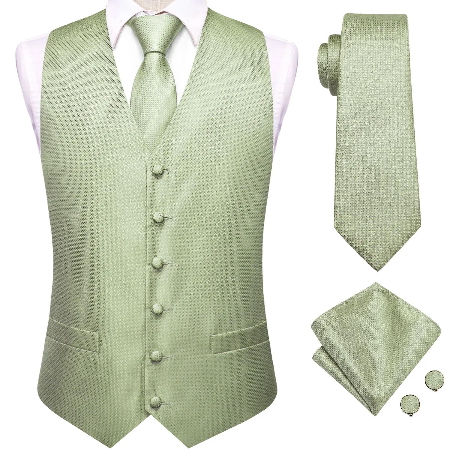 Gilet de costume homme vert sauge uni à motif floral, ensemble 4 pièces, avec gilet bleu tissé, crav