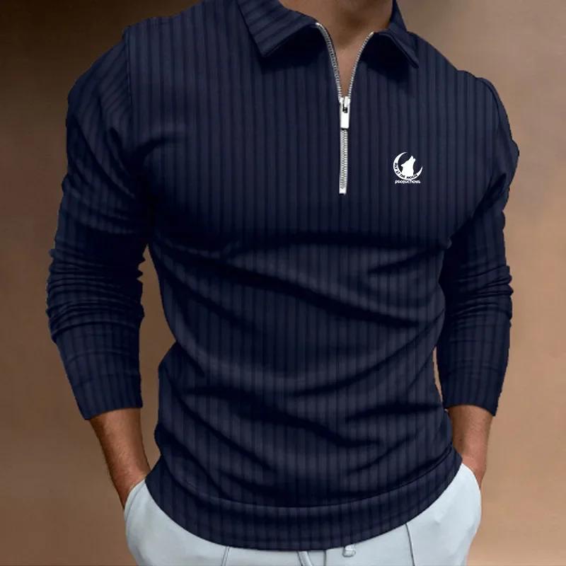 Polo à rayures zippées à manches longues pour hommes, vêtements neufs