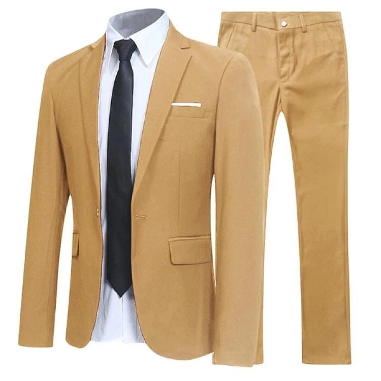 Costumes et pantalons noirs élégants pour hommes, blazer à poches à revers à bouton unique, coupe co