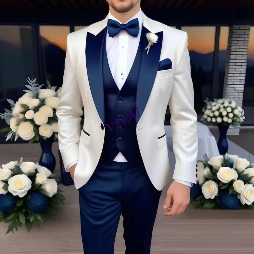 Costume d'affaires personnalisé blanc et bleu pour hommes, pour occasions formelles, marié, fête de