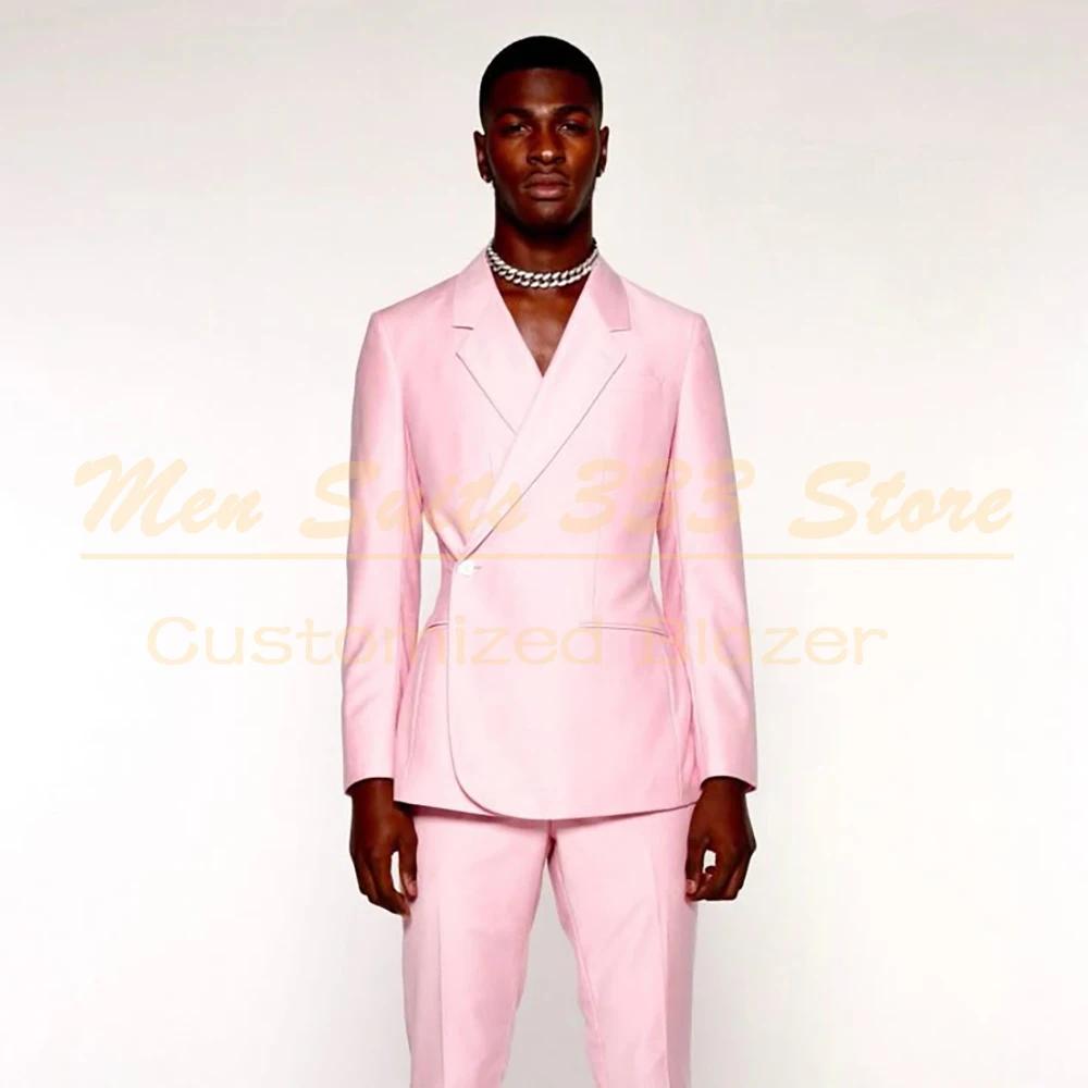 Costumes pour hommes roses de haute qualité, formel, un bouton, revers cranté, coupe cintrée, vêteme
