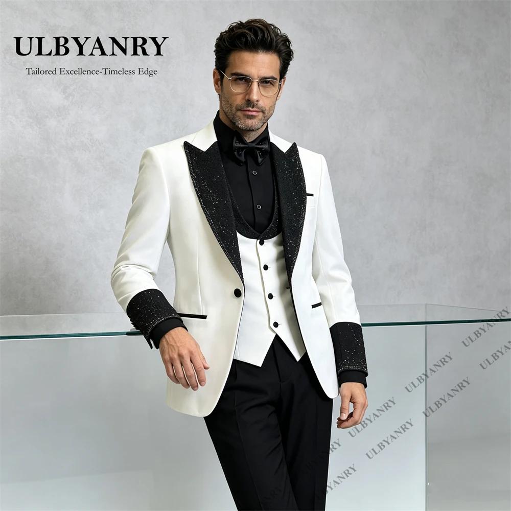 Ensemble de costume 3 pièces de luxe ULBYANRY pour homme, pour occasions formelles, veste à revers b