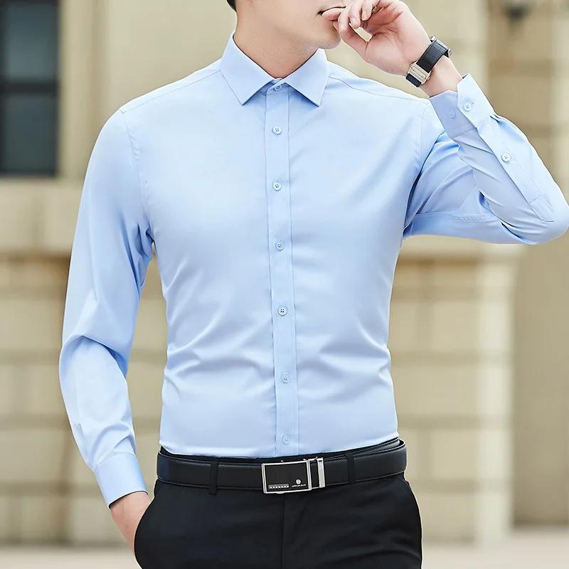 Chemise d'affaires à manches longues pour hommes, grande taille, couleur unie, mode classique, basiq