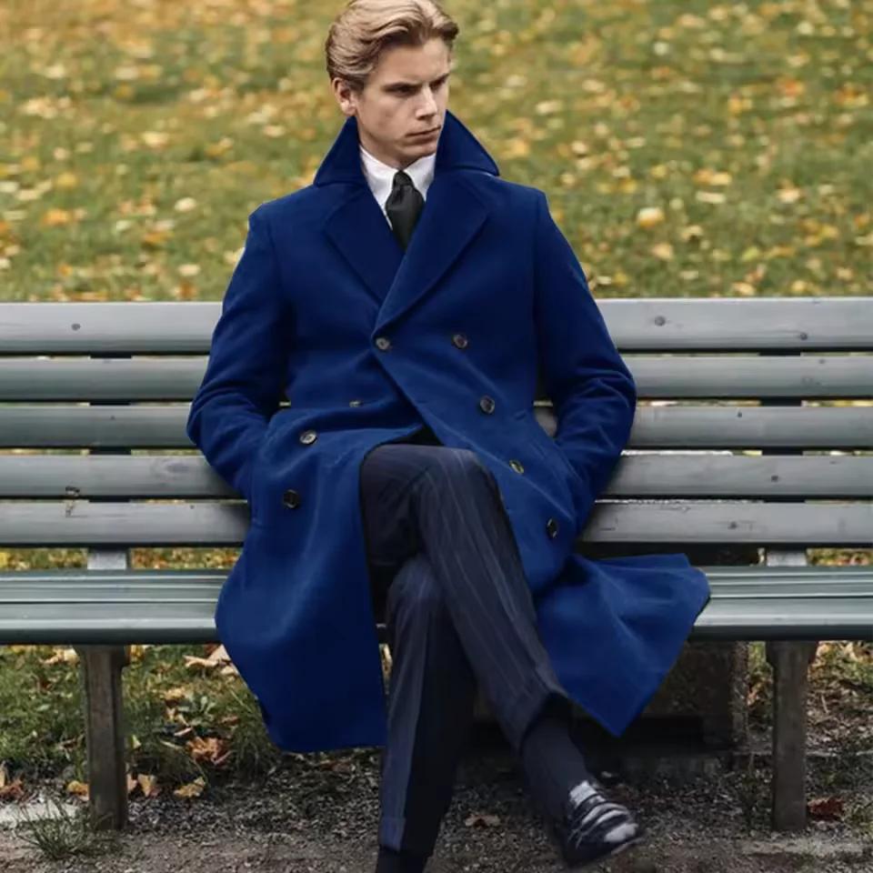 2025 nouvelle laine longs hommes manteaux de luxe hiver couleur unie Double boutonnage hommes hiver