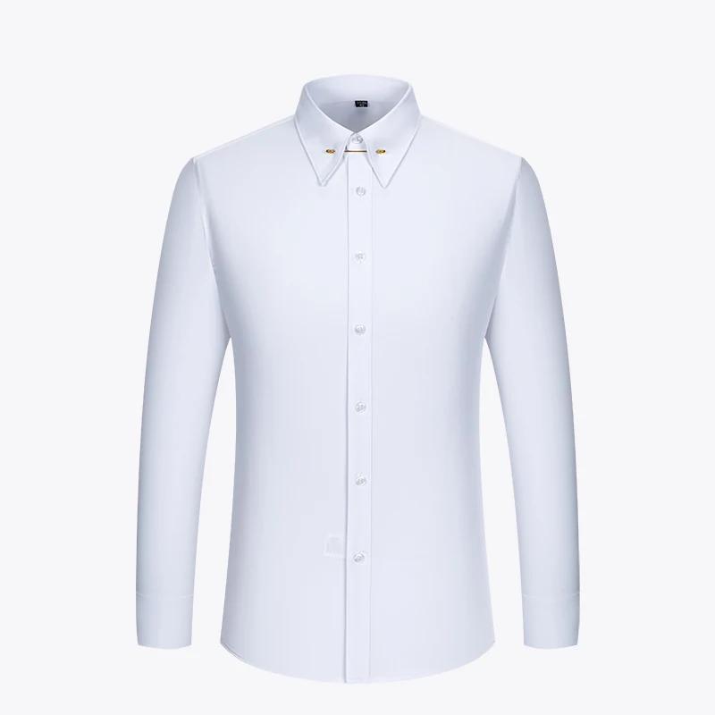 Boutons de manchette français brodés pour hommes, chemise à manches longues avec épingles à col, che