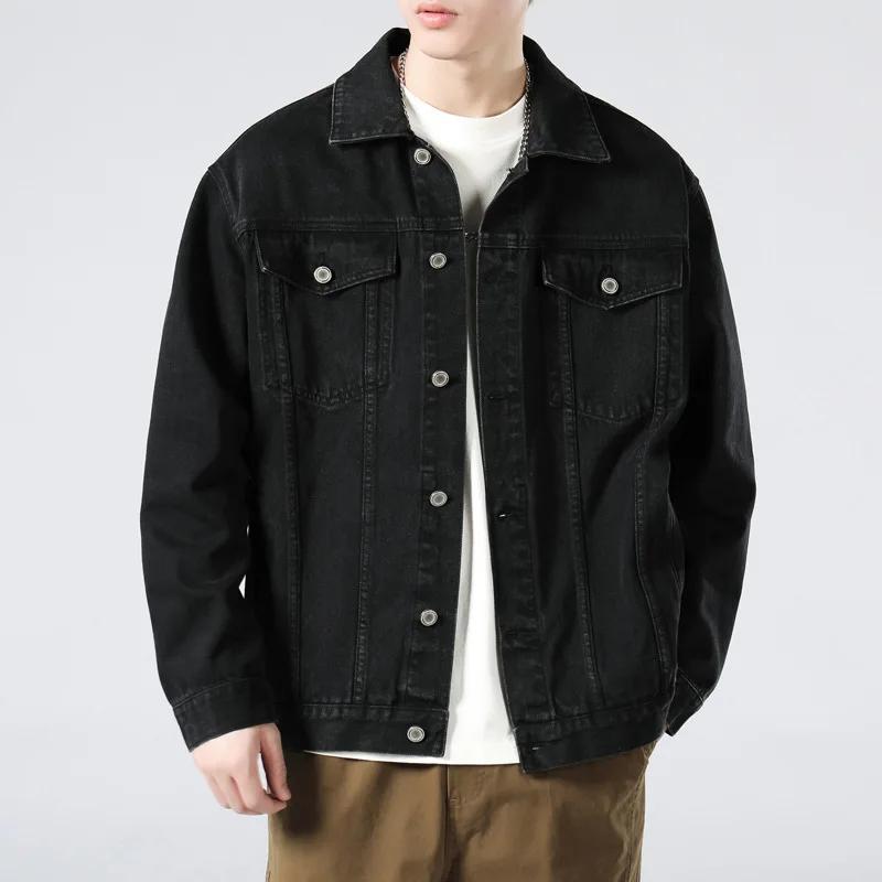Veste en jean noire pour homme, coupe ample, style rétro, polyvalente, veste utilitaire