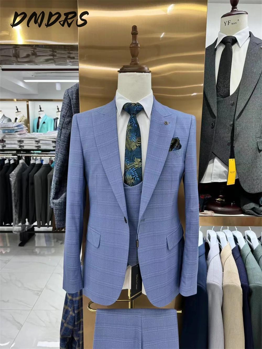 Ensemble de costume formel à carreaux pour hommes, pour les parques de bureau traditionnelles, magni