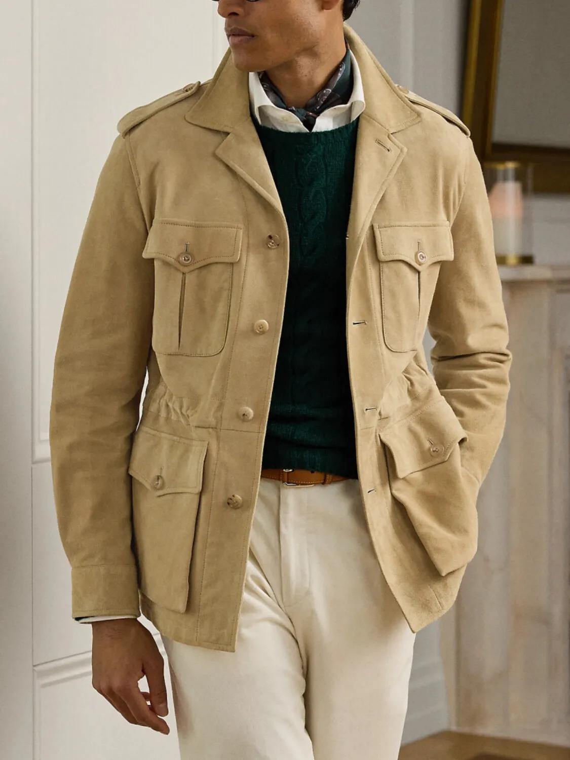 Veste de chasse en daim de haute qualité pour hommes d'affaires polyvalent Senior luxe manteau itali