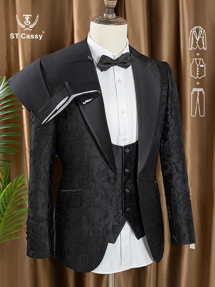 Ensemble 3 pièces pour homme (veste + gilet + pantalon), costume de mariage pour marié, col châle bl