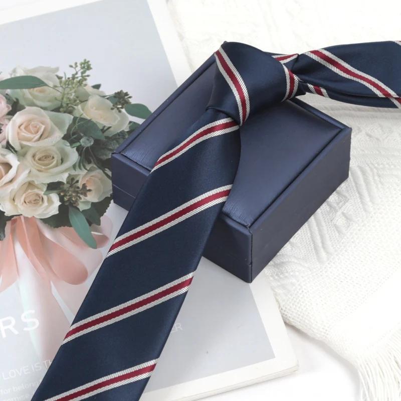 Cravate fine de luxe 6 cm pour homme, bleu marine à rayures, en jacquard tissé, pour affaires, maria