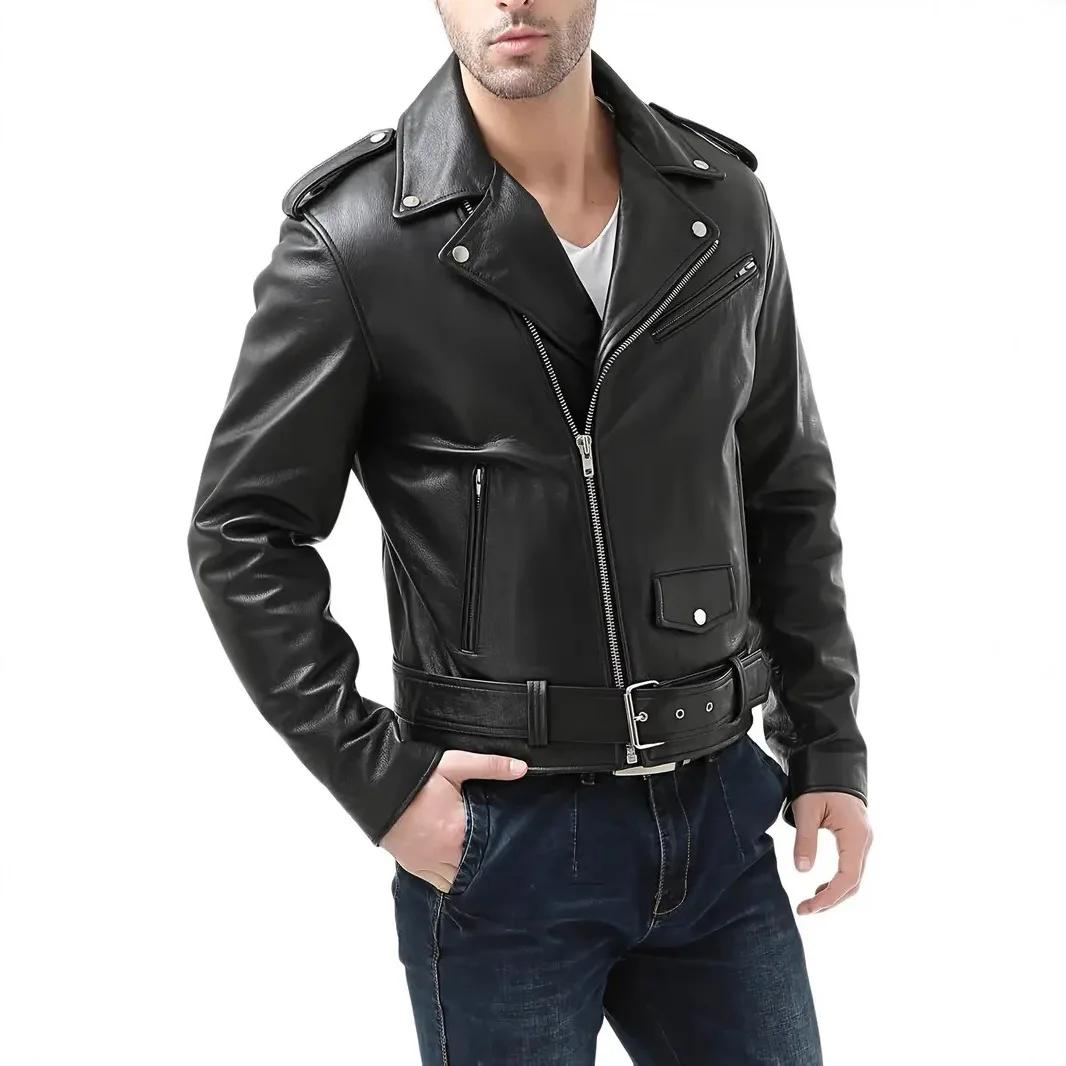 Veste en cuir décontractée pour hommes, noir et rouge, manteaux d'affaires, nouveaux hommes d'affair