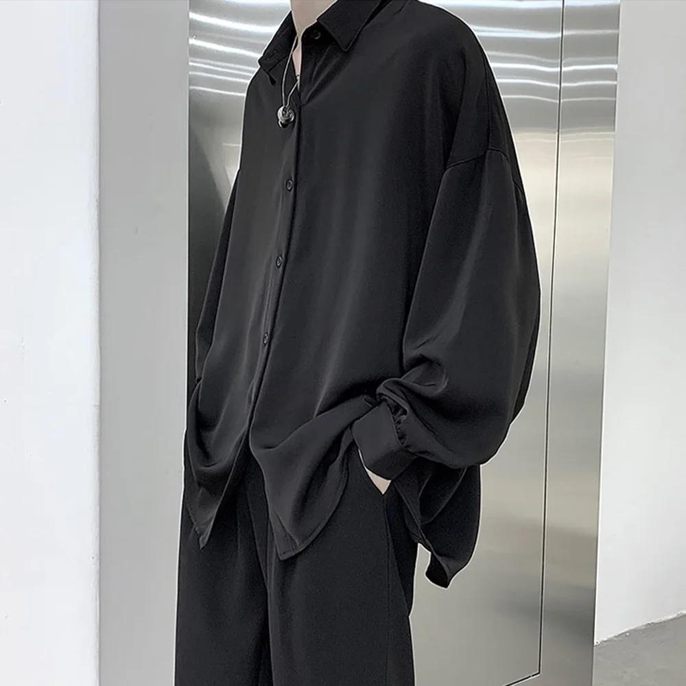 Chemises à manches longues avec cravate noire gratuite pour hommes, chemisiers coréens confortables,