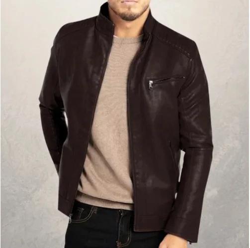 Veste en cuir PU pour hommes, col montant, Style moto Punk, mode européenne et américaine, vêtements